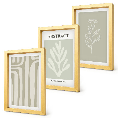 Tríptico enmarcado Diseños abstractos de plantas en colores apagados.