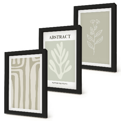 Tríptico enmarcado Diseños abstractos de plantas en colores apagados.