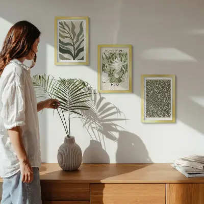 Juego de 3 cuadros decorativos con estampados botánicos de plantas en estilo bohemio