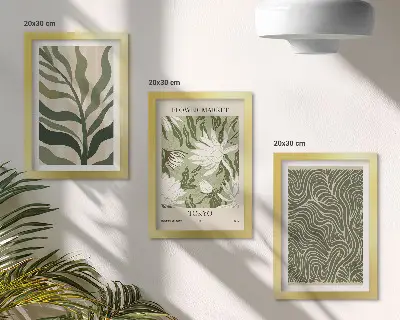 Juego de 3 cuadros decorativos con estampados botánicos de plantas en estilo bohemio