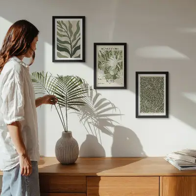 Juego de 3 cuadros decorativos con estampados botánicos de plantas en estilo bohemio