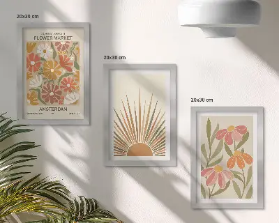 Juego de 3 cuadros decorativos con diseño de flores en colores pastel y rayos de sol
