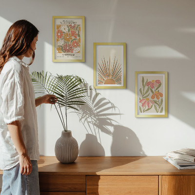 Juego de 3 cuadros decorativos Flores en colores pastel con rayos de sol