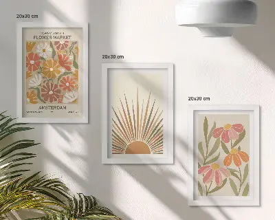 Juego de 3 cuadros decorativos con diseño de flores en colores pastel y rayos de sol