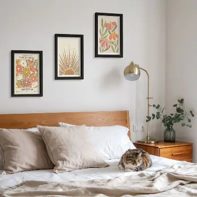 Juego de 3 cuadros decorativos con diseño de flores en colores pastel y rayos de sol
