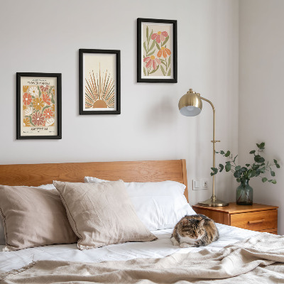 Juego de 3 cuadros decorativos Flores en colores pastel con rayos de sol