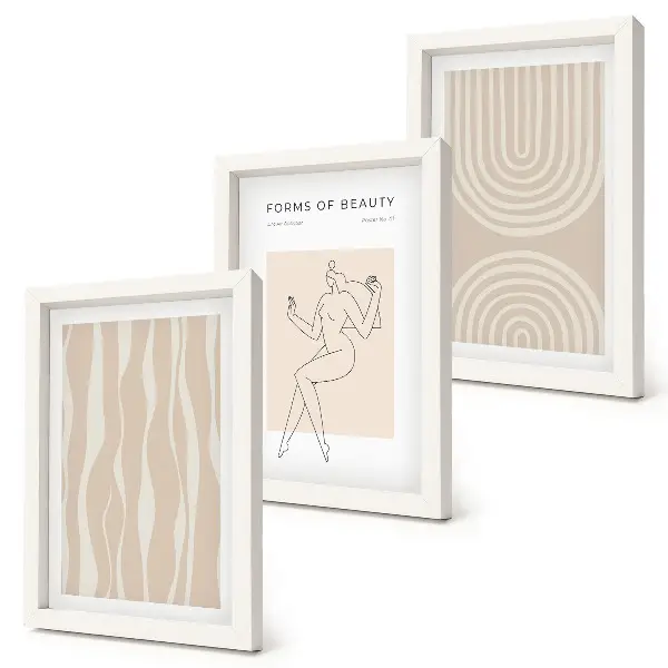 Tríptico enmarcado diseños abstractos con decoraciones bohemias delicadas