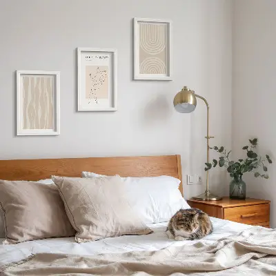 Tríptico enmarcado diseños abstractos con decoraciones bohemias delicadas