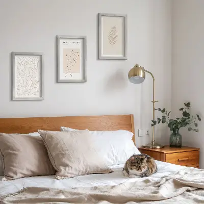Tríptico enmarcado con motivos de diseño botánico minimalista