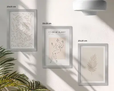 Tríptico enmarcado con motivos de diseño botánico minimalista