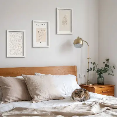 Tríptico enmarcado con motivos de diseño botánico minimalista