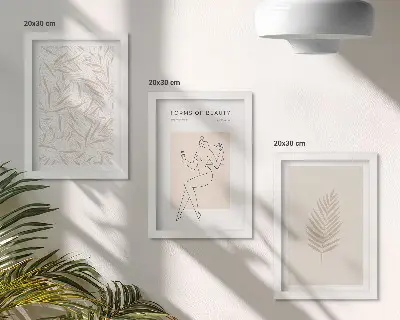 Tríptico enmarcado con motivos de diseño botánico minimalista