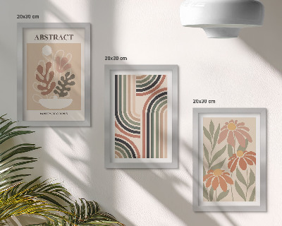 Juego de 3 cuadros decorativos Plantas y patrones abstractos en colores pastel.