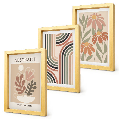 Juego de 3 cuadros decorativos Plantas y patrones abstractos en colores pastel.