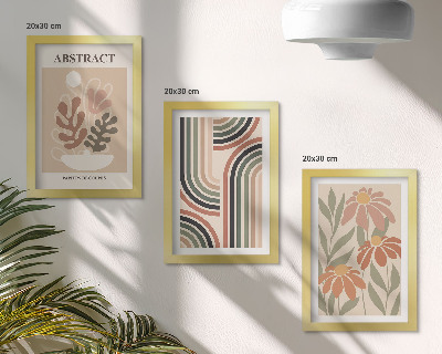 Juego de 3 cuadros decorativos Plantas y patrones abstractos en colores pastel.