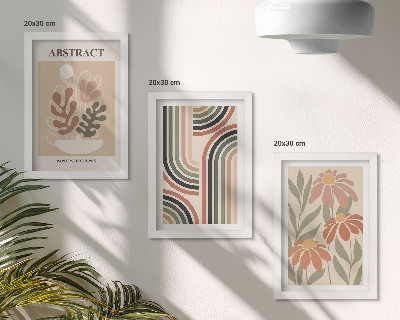 Juego de 3 cuadros decorativos Plantas y patrones abstractos en colores pastel.