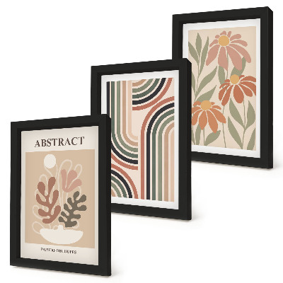 Juego de 3 cuadros decorativos Plantas y patrones abstractos en colores pastel.