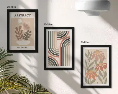 Juego de 3 cuadros decorativos con diseño de plantas y patrones abstractos en colores pastel