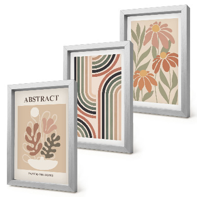 Juego de 3 cuadros decorativos Plantas y patrones abstractos en colores pastel.