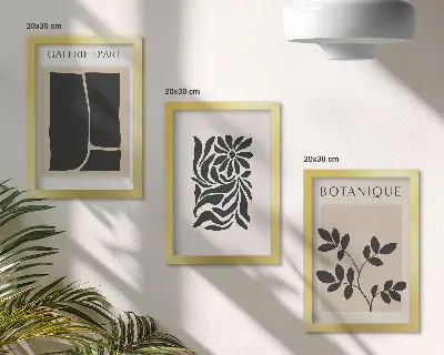 Patrones abstractos de plantas y formas geométricas tríptico enmarcado