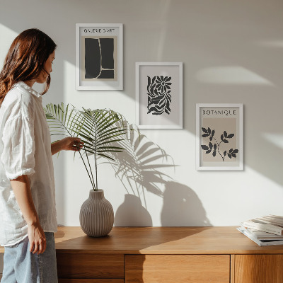 Tríptico enmarcado Patrones abstractos de plantas y formas geométricas