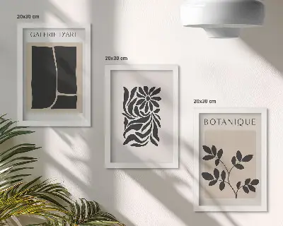 Patrones abstractos de plantas y formas geométricas tríptico enmarcado