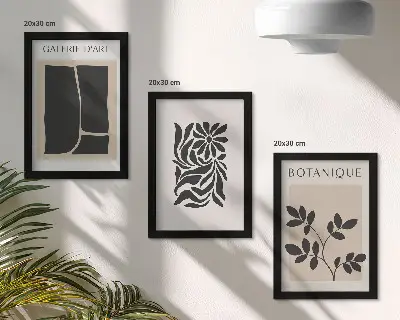 Patrones abstractos de plantas y formas geométricas tríptico enmarcado