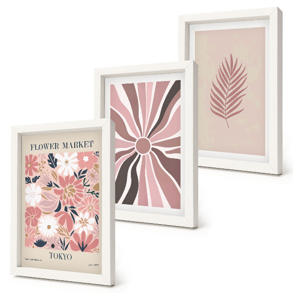 Juego de 3 cuadros decorativos Diseños florales con hojas y formas geométricas
