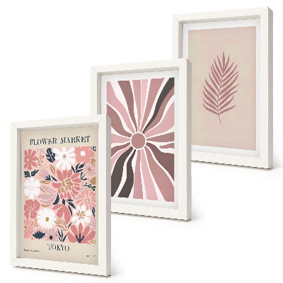 Juego de 3 cuadros decorativos Diseños florales con hojas y formas geométricas