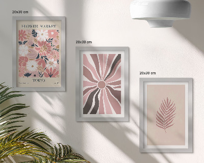 Juego de 3 cuadros decorativos Diseños florales con hojas y formas geométricas