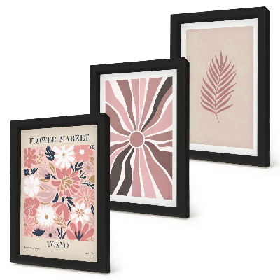 Juego de 3 cuadros decorativos Diseños florales con hojas y formas geométricas