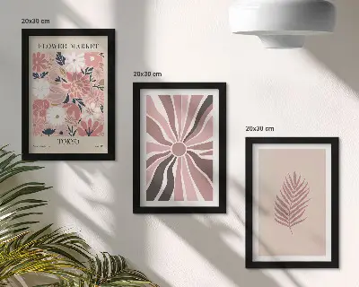 Juego de 3 cuadros decorativos con diseños florales de hojas y formas geométricas