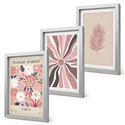 Juego de 3 cuadros decorativos con diseños florales de hojas y formas geométricas