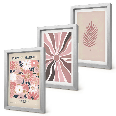 Juego de 3 cuadros decorativos Diseños florales con hojas y formas geométricas