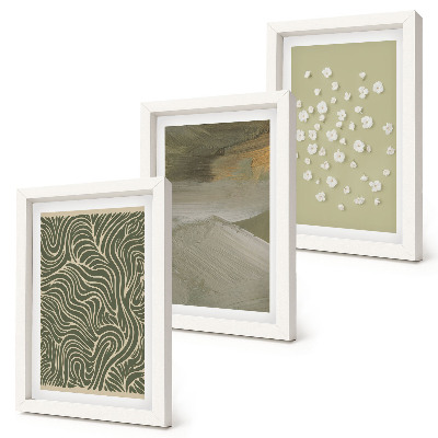 Tríptico enmarcado Diseños ondulados y abstractos con flores de estilo bohemio