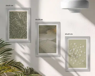 Tríptico enmarcado con diseños abstractos de ondas y flores estilo bohemio