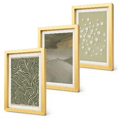 Tríptico enmarcado con diseños abstractos de ondas y flores estilo bohemio