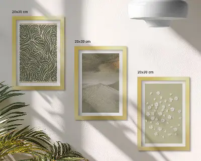 Tríptico enmarcado con diseños abstractos de ondas y flores estilo bohemio