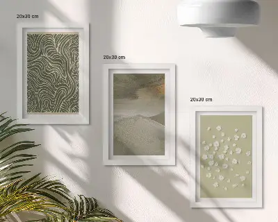 Tríptico enmarcado con diseños abstractos de ondas y flores estilo bohemio