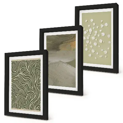 Tríptico enmarcado con diseños abstractos de ondas y flores estilo bohemio