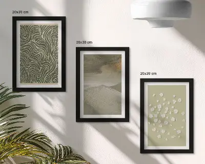 Tríptico enmarcado con diseños abstractos de ondas y flores estilo bohemio