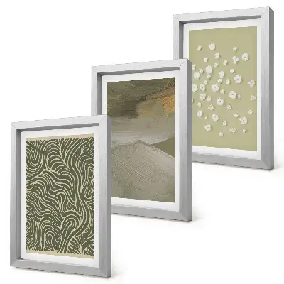 Tríptico enmarcado con diseños abstractos de ondas y flores estilo bohemio