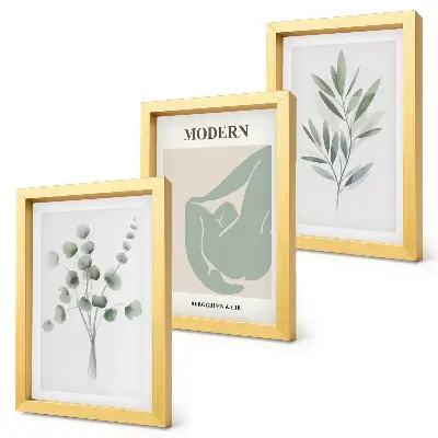 Juego de 3 cuadros decorativos con motivos vegetales en delicados tonos de verde