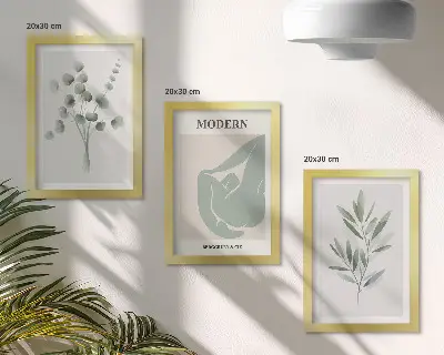 Juego de 3 cuadros decorativos con motivos vegetales en delicados tonos de verde