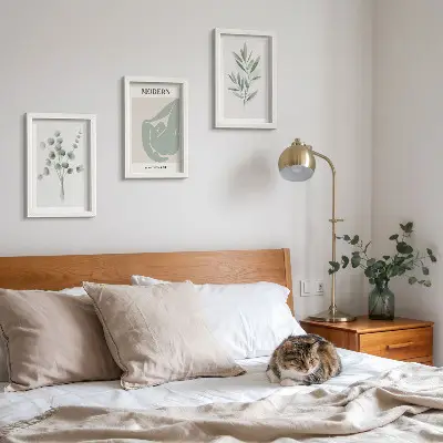 Juego de 3 cuadros decorativos con motivos vegetales en delicados tonos de verde