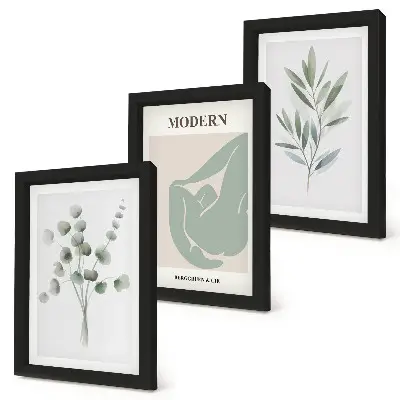 Juego de 3 cuadros decorativos con motivos vegetales en delicados tonos de verde