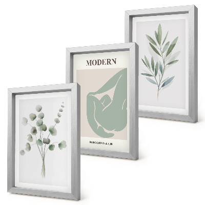 Juego de 3 cuadros decorativos Motivos vegetales en delicados tonos de verde.