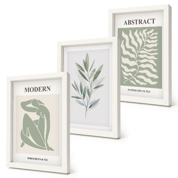 Tríptico enmarcado Diseño de Matisse, acuarela, plantas bohemias