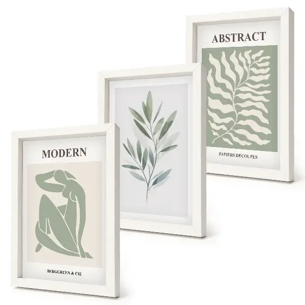 Tríptico enmarcado diseño de Matisse con acuarela de plantas bohemias