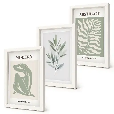 Tríptico enmarcado diseño de Matisse con acuarela de plantas bohemias